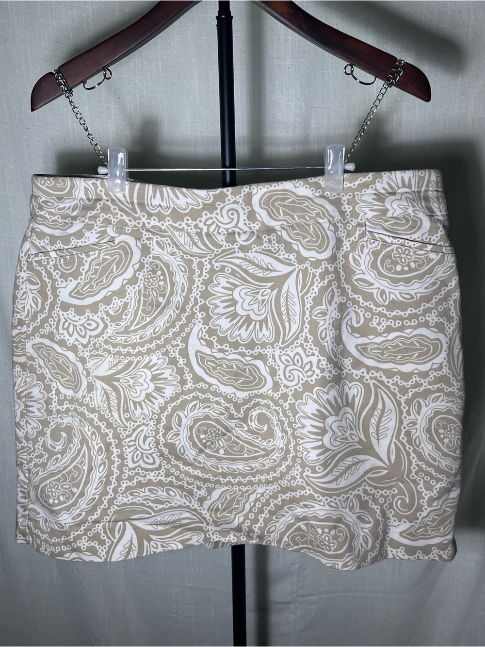 Croft & Barrow Paisley Print Skirt Size 16 Beige Cream Stretch Lined